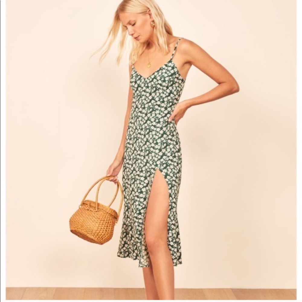 Reformation Green Floral Midi Dress